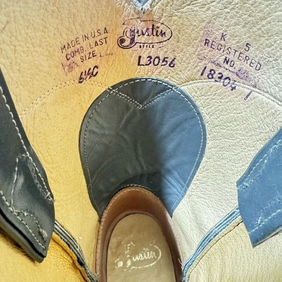 Justin Roper Cowboy Boots 3025 Gray Men 6.5C Made in USA VTG Y2K 87' Stock